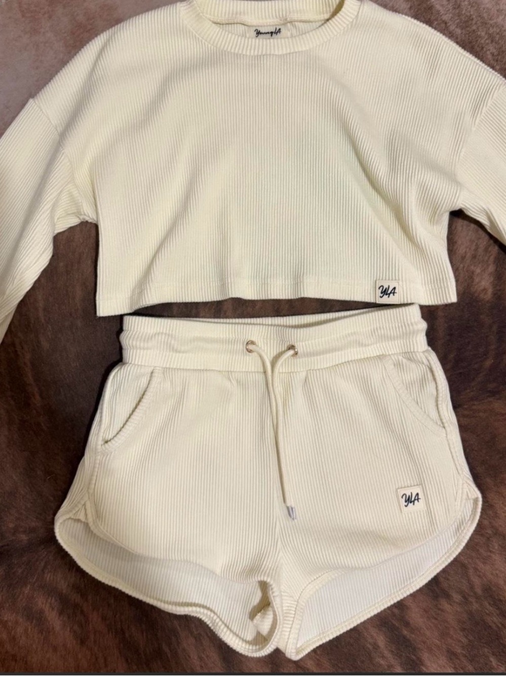 YoungLA Cream Ribbed Drawstring Athletic Set